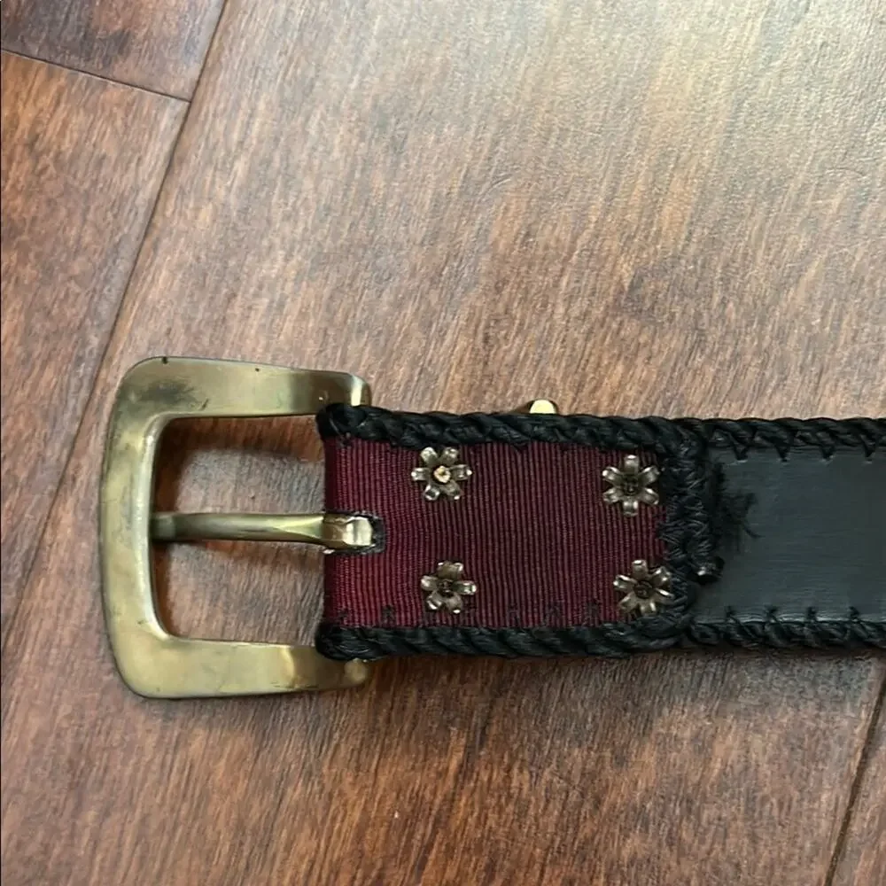 Super Vintage, Super Cool Black and Burgundy Fabric and Ribbon Belt, Size Small